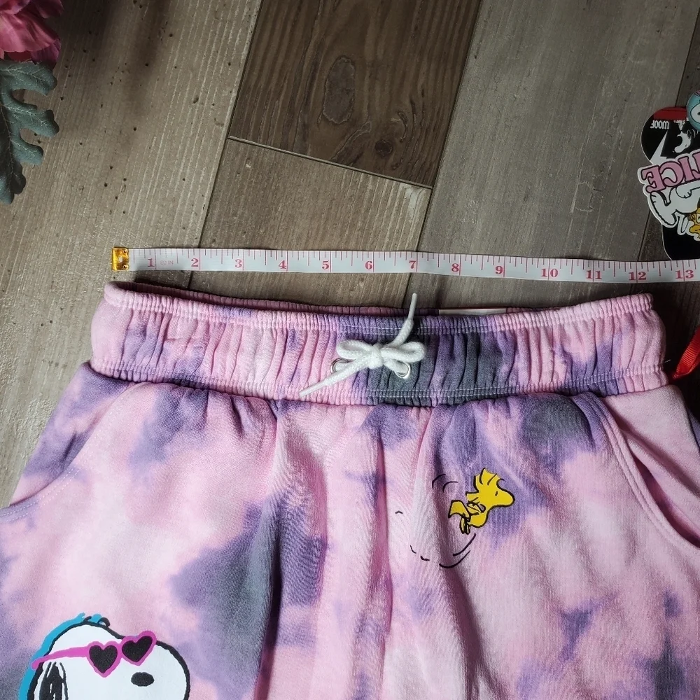 NWT Justice Girls Pink Purple Tie-Dye Snoopy Fleece Skirt Skort Size Large 12/14